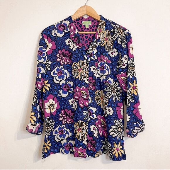 Vera Bradley African Violet Floral Button Down Top Size Large - Picture 1 of 7